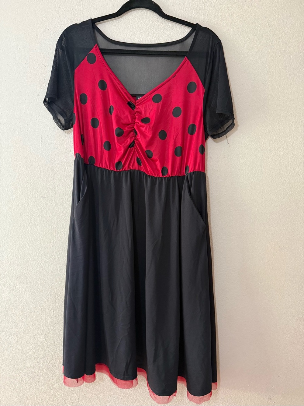 Torrid Red and Black Polka Dot Mesh Yoke Dress